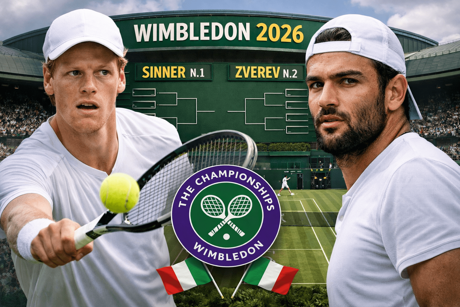 Tabellone Wimbledon 2026: Sinner evita Zverev in semifinale, mina Berrettini tra gli “unseeded”
